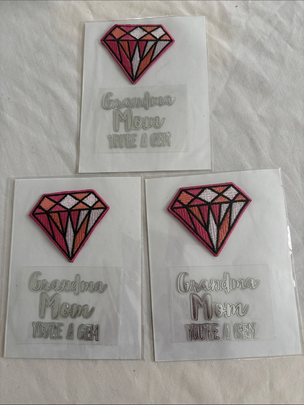 American crafts Embroidered Pink Diamond patch & Decals  Pack of 3 NIP